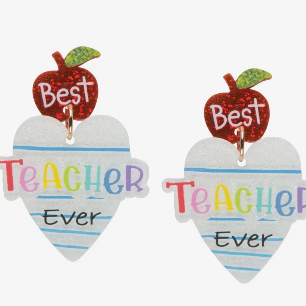 Best Teacher Ever Heart Earrings